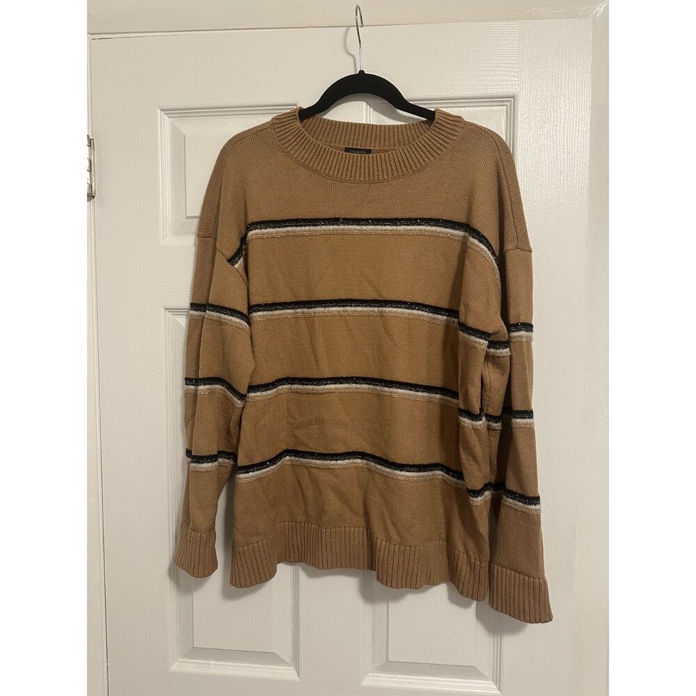 Talbots Women’s Large Camel Striped Metallic Crewneck Sweater